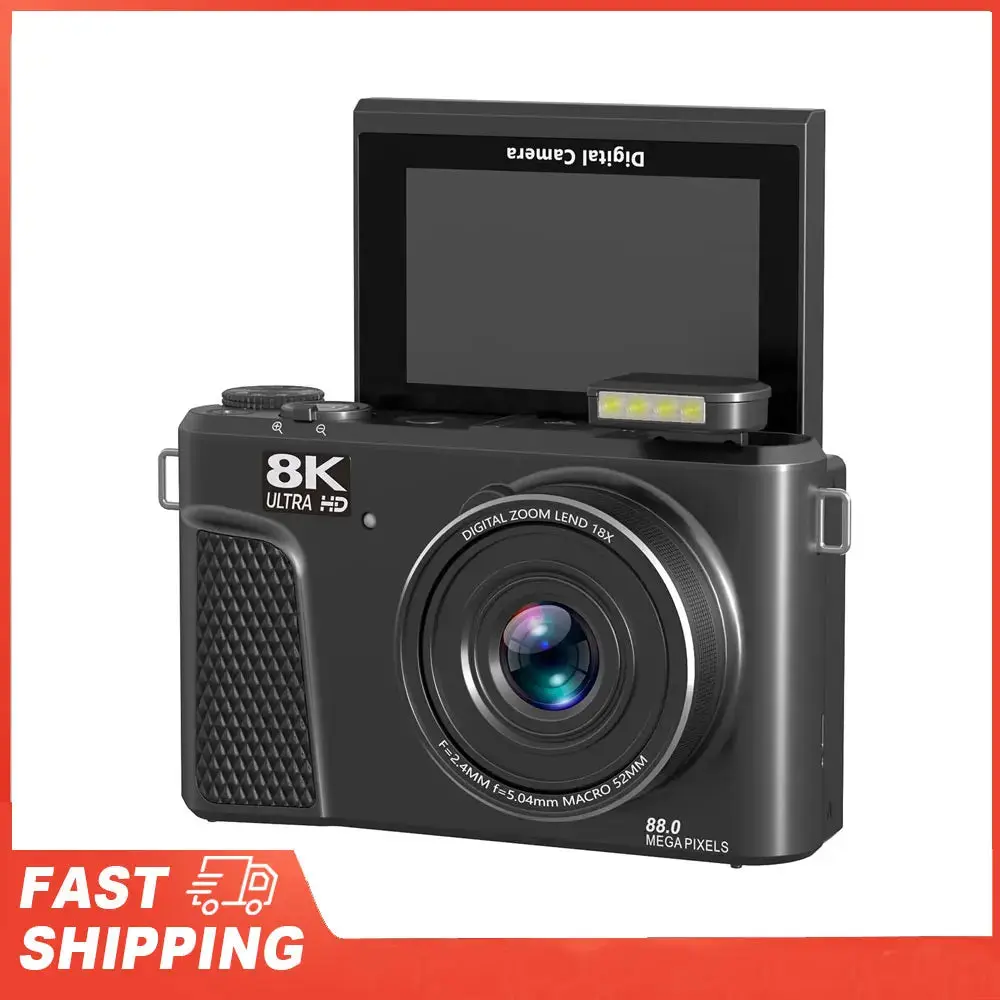 Digital Camera 8K 88MP 18x Zoom Autofocus WiFi Travel Camera with 3 Inch Flip Screen Multiple Filters Fill Light for Live