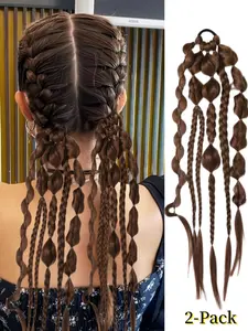2 Pack Pre-Styled Bubble Braid Ponytail Extensions, Heat Resistant Synthetic Fiber Braided Hairpieces, Boho Style Fashion Hair Accessories for Women Daily & Festival Wear