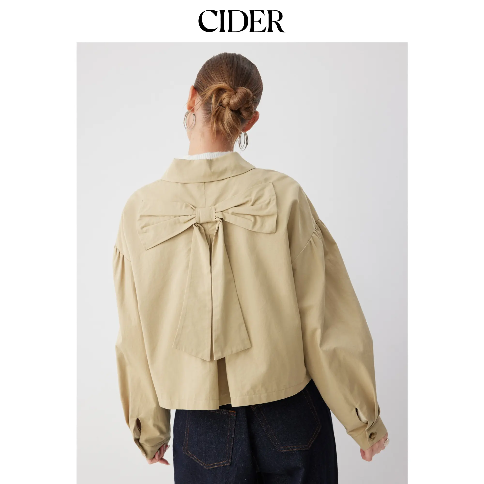 Cider Cotton Collar Bowknot Oversized Jacket