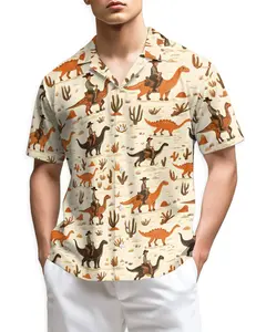 Cowboy Riding Dinosaur Hawaiian Shirt | For Men & Women Style 3D Printing Summer Casual Loose Short Sleeve Shirt Street Men Menswear Top