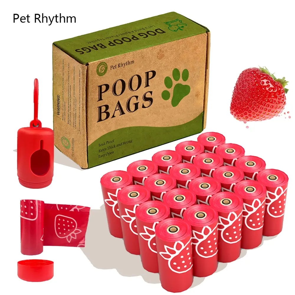 120 Thick Dog Poop Bags, Odor-Proof Sealed, Durable Pe and Epi, Strawberry Scent, Includes Dispenser, Pet Waste Clean Supplies, Outdoor Walks, Portable, Travel Essential