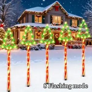 Set of 4 Outdoor Christmas Tree Lights, LED Ground Stake Lights, Holiday Garden Decorations for Xmas Parties, Paths, Lawns, Courtyards