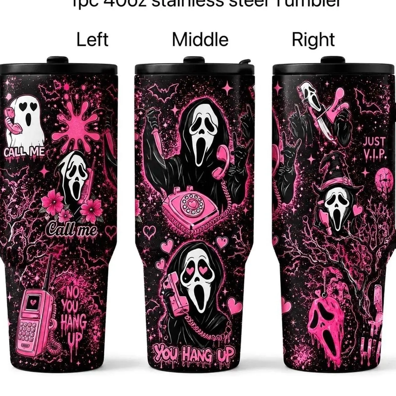 1pc 40oz Ghostface Scream Insulated Vacuum Tumbler, Glitter, Stainless Steel, Leakproof, Horror Theme, Halloween Gift, Travel Mug, Insulated Coffee Tumbler