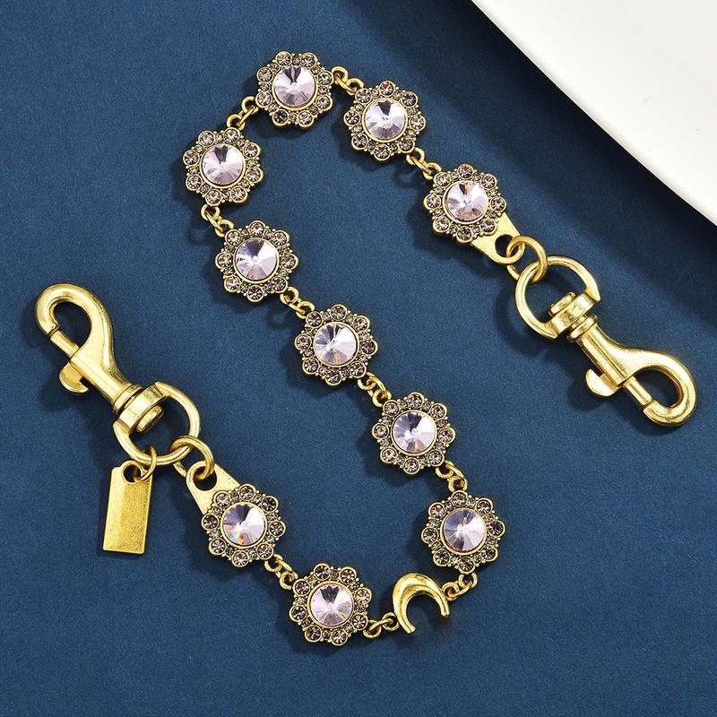 Retro and fashionable oval carved rhinestone bag chain, metal crossbody bag chain for women, bag chain