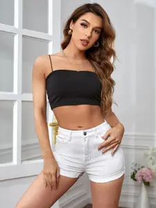 High Elasticity Zipper Buckle Denim Shorts, Solid, Sexy Women's Fashion, Comfortable and Stylish, Perfect for Casual Wear