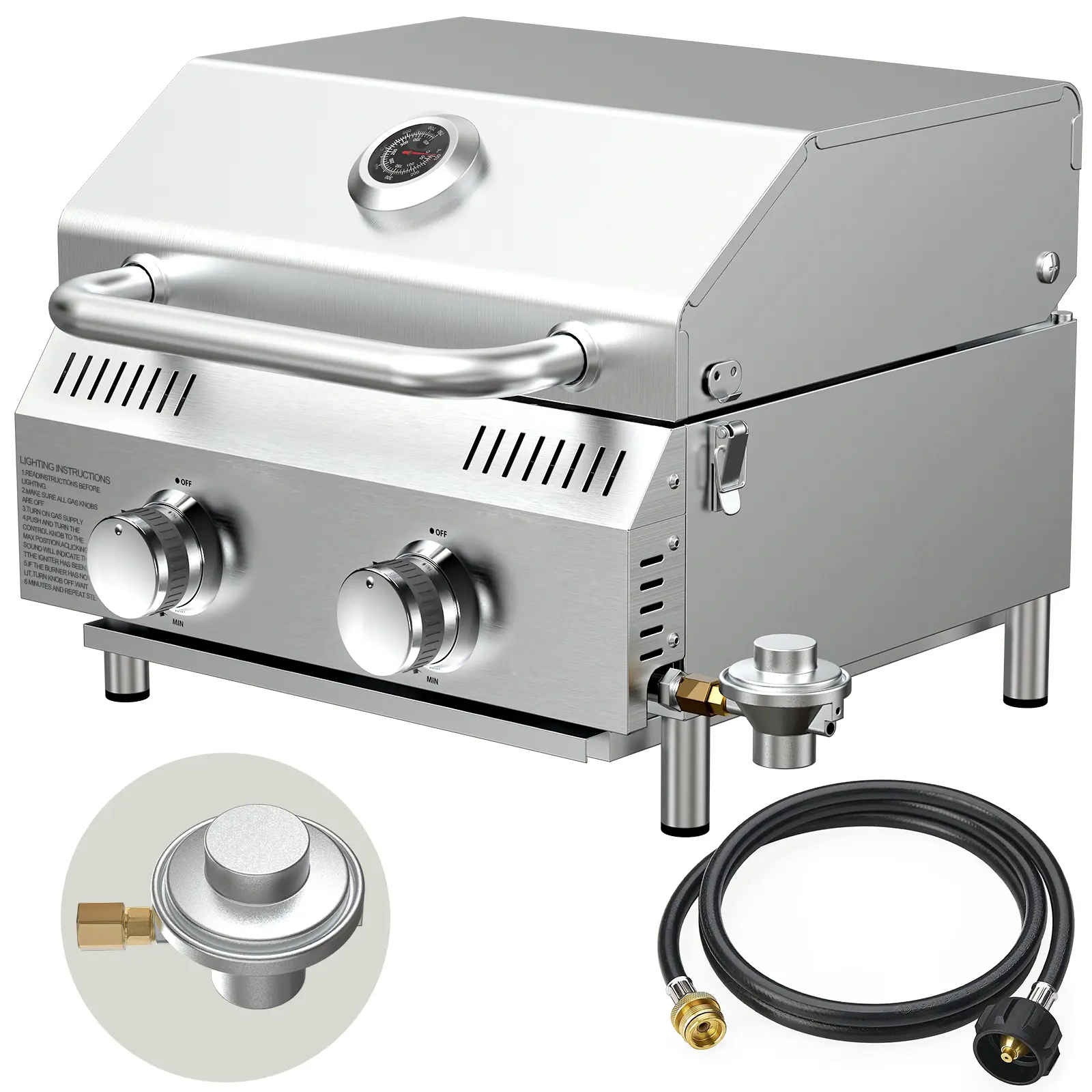 BESTFIRE Portable 20K BTU Dual-Connection Propane Grill – 2 Burners, Stainless Steel Tabletop Design with Foldable Legs, Perfect for Tailgating, Camping, Patio Cooking & RV Trips outdoor barbecue gas Heat Resistant Bbq Travel picnic cooker