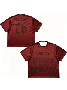 Arirang World Tour Mexico City 26 Burgundy Mesh Jersey, Breathable Quick Dry Oversized Tee with Monochrome "Arirang" Tour Print, for Concert Fans, Streetwear Enthusiasts & Casual Wearers
