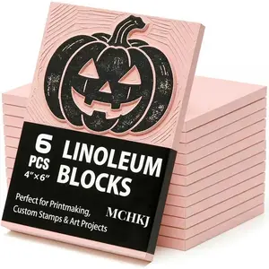 Linoleum Blocks for Printmaking, Pink Rubber Stamp Carving Blocks Rubber Carving Blocks Linocut Block for Stamp Maker Printmaking Supplies (Pink - 6 Pack)