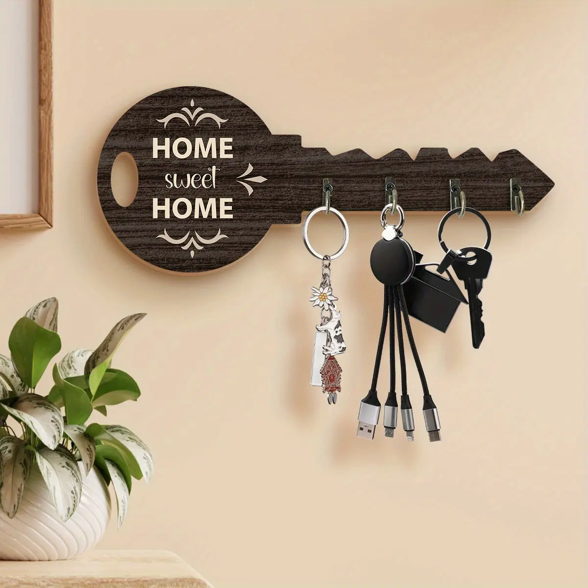 Rustic Wooden Wall-Mounted Key Organizer with Shelf & Hooks - Multi-Hook, Wall Rack, Combination Key, Hanging Keychain, Metal Bar Home Storage Hooks, Rust-Resistant, Easy-Install Space-Saver for Front Door, Kitchen, Multi-Hook Home Storage Hooks
