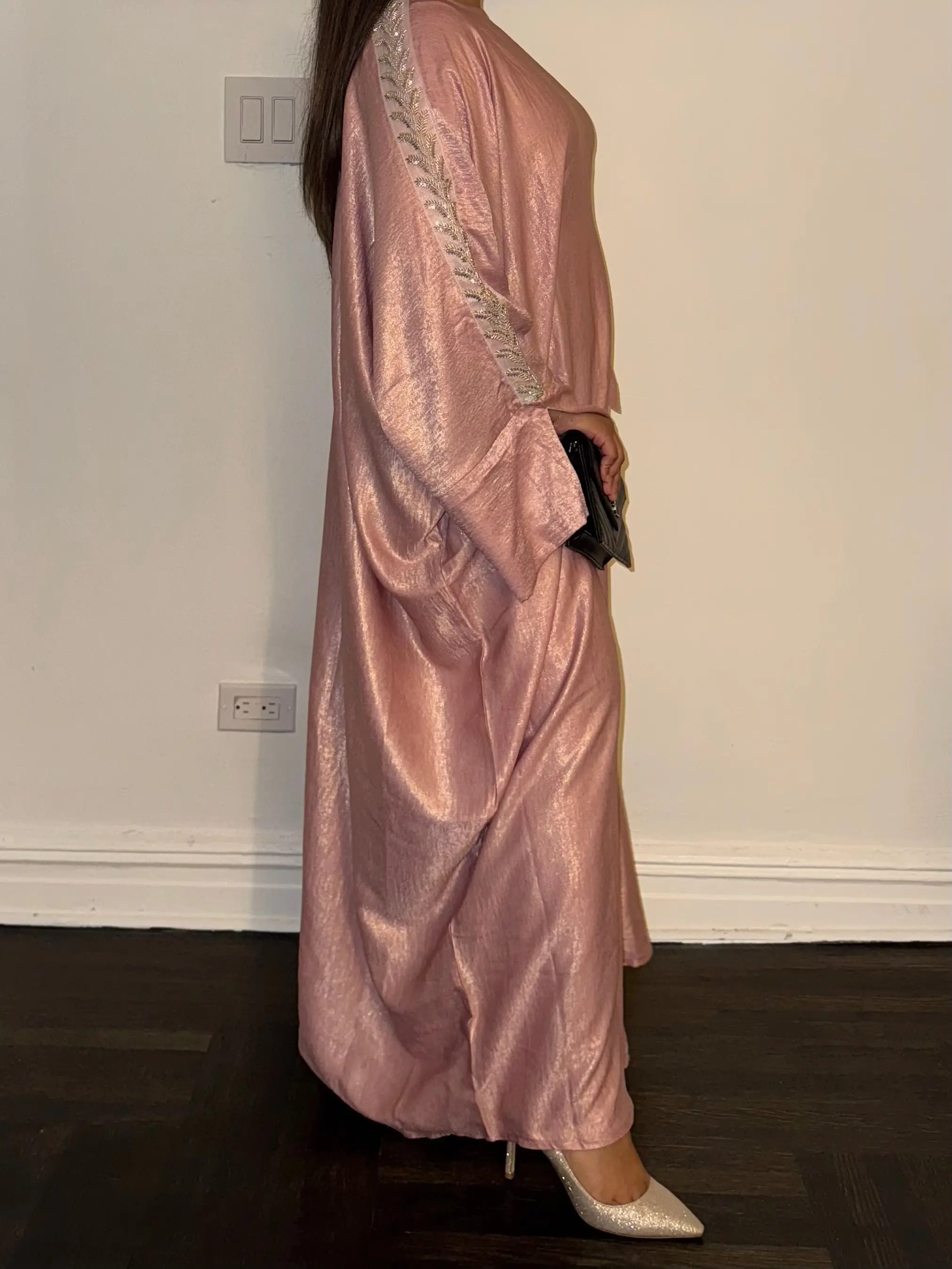 Metallic Butterfly Abaya - Pink