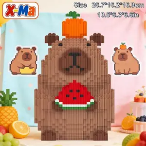 Cute Capybara with Watermelon Building Blocks Set - Kawaii Micro Brick Animal DIY Toy Gift for Kids Home Decor
