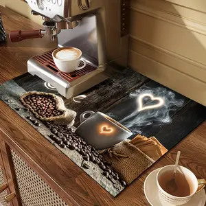 1-piece set, coffee machine mat, quick drying absorbent mat for kitchen sink, "Wonderful Coffee Bar" themed drying mat, coffee cup mat, Waterproof coasters, durable and easy to clean, used for kitchen, dining room, coffee machine accessories