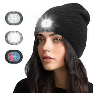 Touch Two Winter Unisex Rechargeable LED Lighted KnitWarm Hat for Sports Outdoor Night Running AlertWinter Lightweight Running Athletic Hiking Cycling FashionFamily Must Have Birthday Gift with 300-mAh Battery