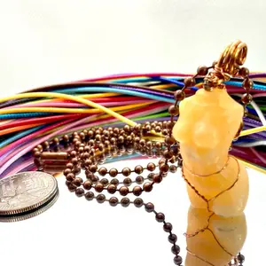 Goddess Body Natural Crystal Pendant with Colorful Cord Necklace Hand Wrapped in 100% Copper