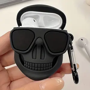 Airpods protective case, featuring a hip-hop skull design, made of durable silicone material, a perfect gift for friends and family
