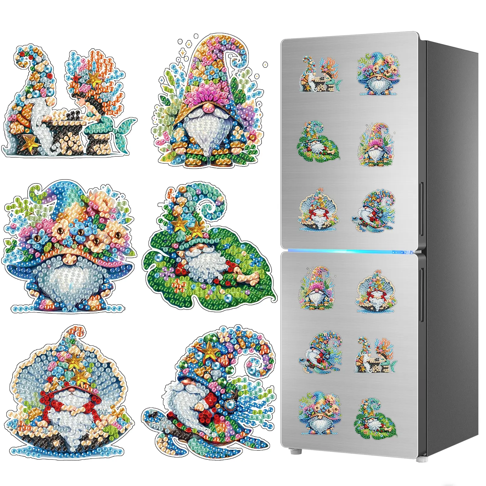 6-piece DIY Diamond Painting Fridge Magnets, Little Elf 5D Diamond Art Magnetic Ornaments, Handmade Art Decorative Stickers, Includes Magnetic Backing, Includes Tool Kit, Artistic Craft Kit Suitable for Adults, DIY Craft Supplies