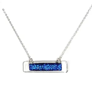 Dichroic Blue On Clear Fused Glass Bar Necklace