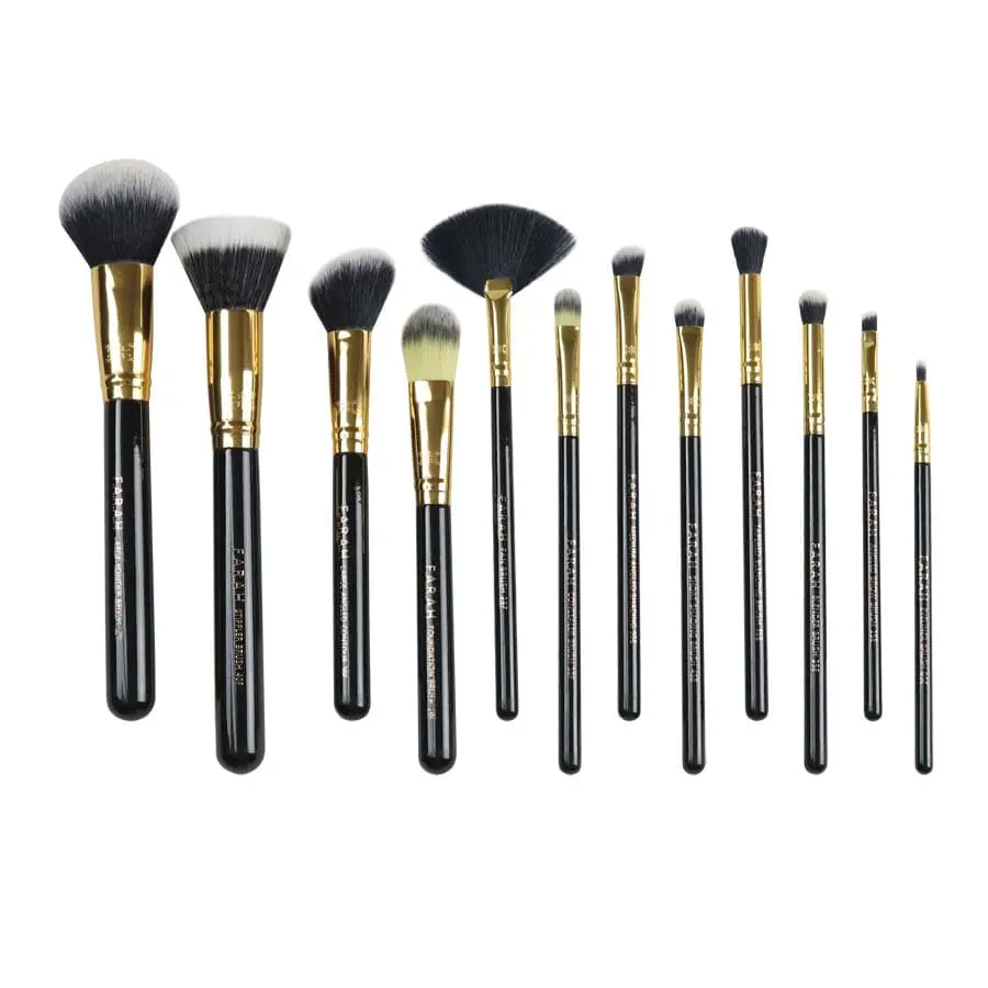 F.A.R.A.H® Timeless Brush Set (12pc) with Black Handle and Gold Accents