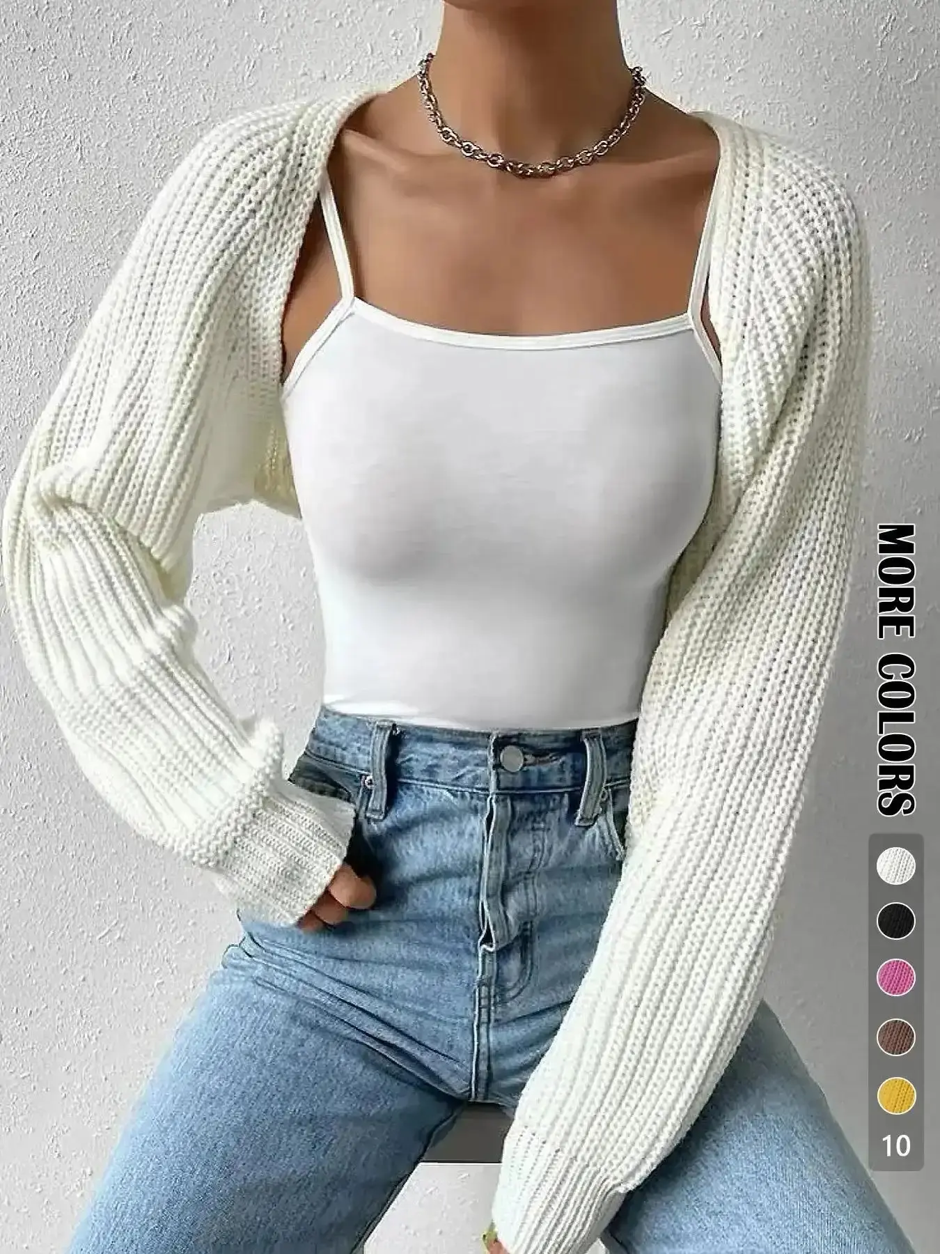 Women's Solid Raglan Sleeve Crop Cardigan Without Camisole, Casual Long Sleeve Knitwear for Spring & Fall, Women's Clothing for Daily Wear Everyday, Modern Classic, Easy Styling, Modern Design, Minimalist Chic