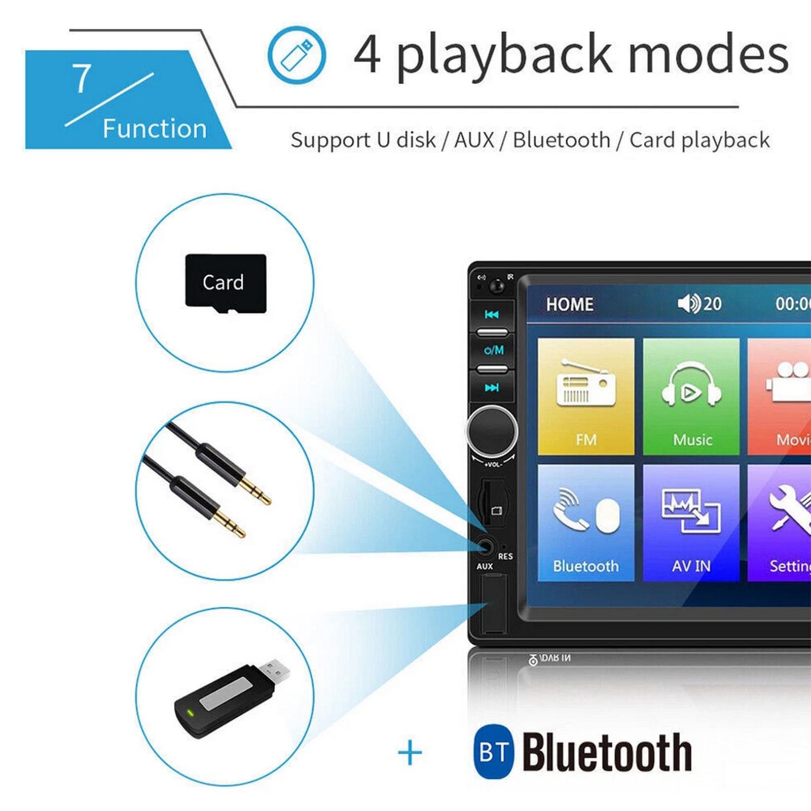 7" Double 2DIN Car Stereo Radio MP5 Player Touch Screen Bluetooth USB AUX TF For Apple & Android