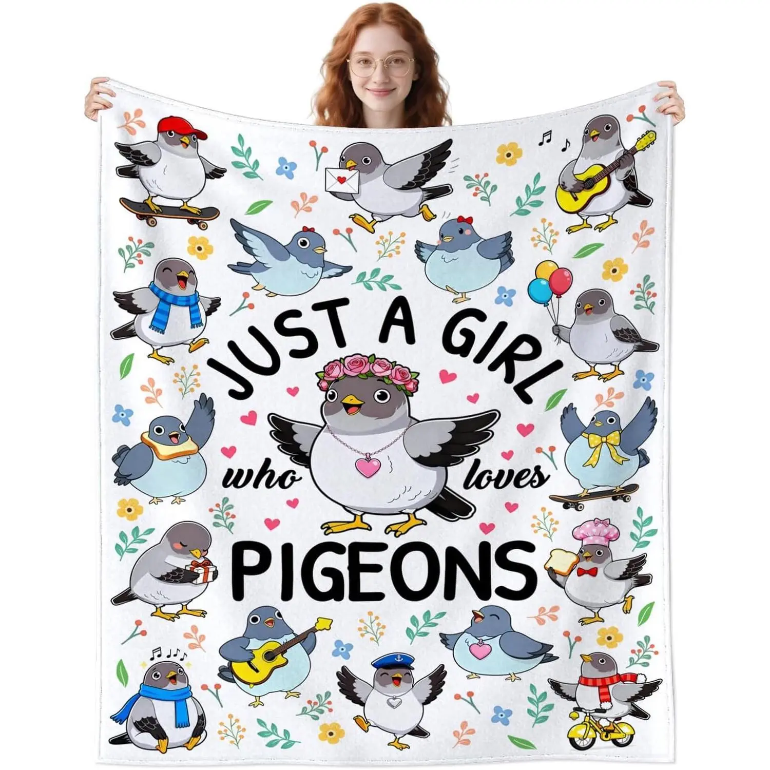 Pigeon Soft Flannel Throw Blanket - Multi-Size (60x80in), Wrinkle Resistant, Lint-Free, All Seasons, Home & Travel Use - 'Just A Girl Who Loves Pigeons' Gift for Women, Valentine's Day/Father's Day Present, French Country