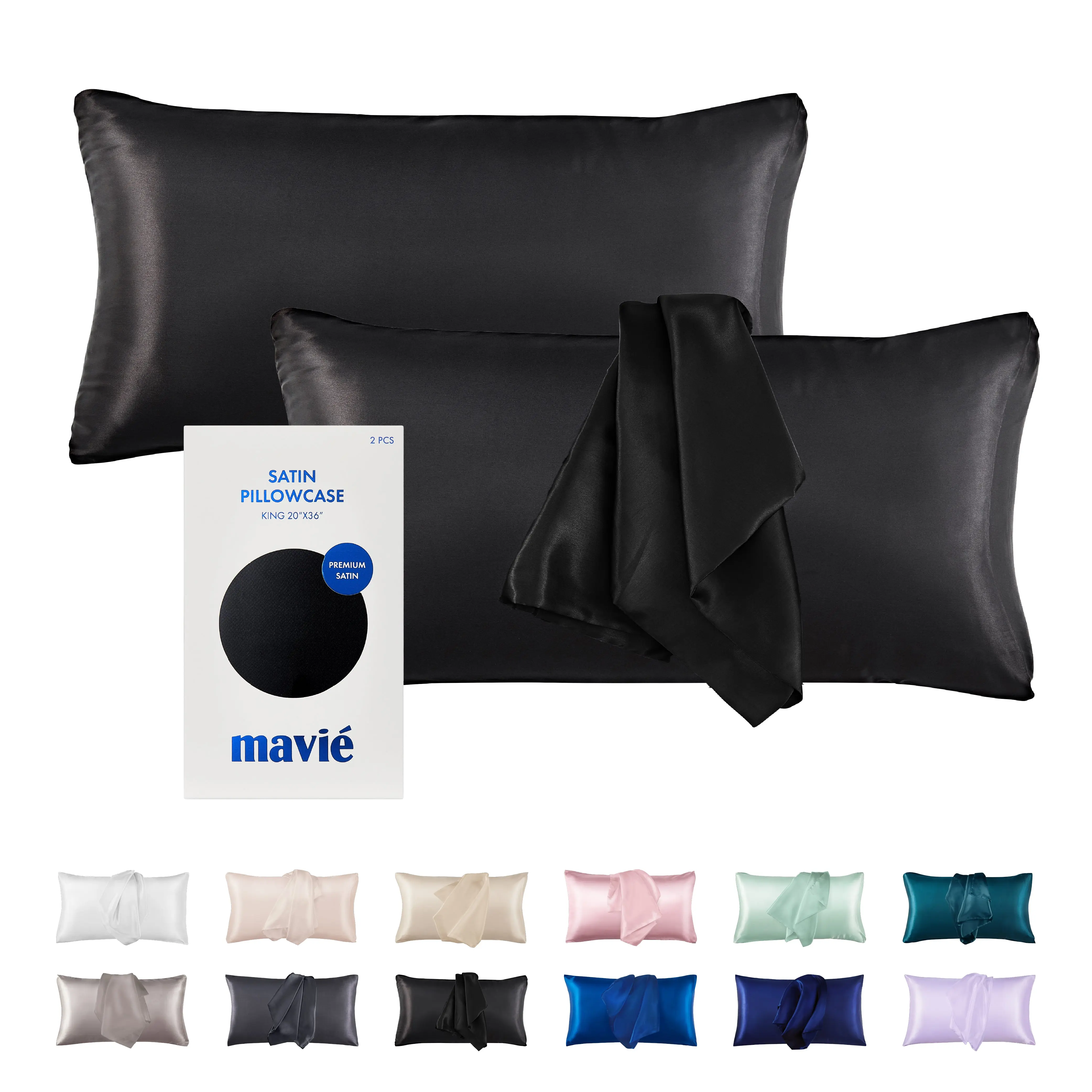 MAVIE Satin Pillowcase Set of 2 – King Size 20" x 36" MAVIE Satin Pillowcase Set of 2 – King Size 20" x 36"