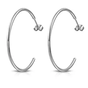 Stainless Steel Half-Hoop Silver-Tone Earrings