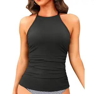 Yonique Women Tankini Swim Top Only - High Neck Bathing Suit Tops Tummy Control Tank Top No Bottom