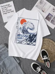 Men's Regular Fit Landscape Print Round Neck Sleep Tee, Casual Soft Comfortable Short Sleeve T-Shirt For Daily Wear, Sleepwear For All Seasons, Casual Style Tee, National Day Offers