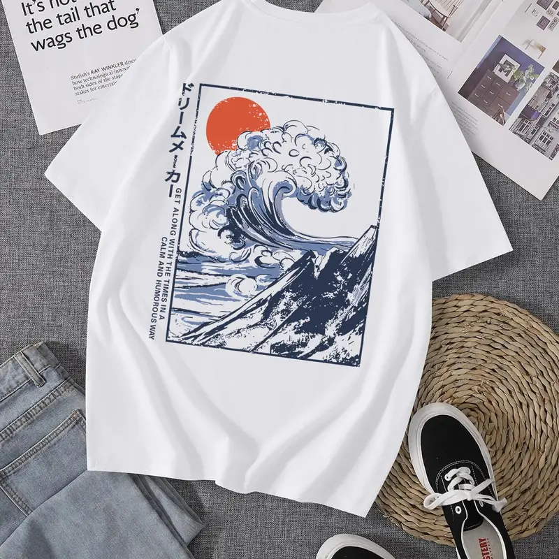 Men's Regular Fit Landscape Print Round Neck Sleep Tee, Casual Soft Comfortable Short Sleeve T-Shirt Apparel T Shirt For Daily Wear, Sleepwear For All Seasons, Casual Style Tee, National Day Offers