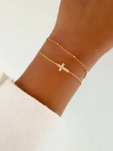 2 Piece Cross Puzzle Bracelet Set, Daily Classic Cross Double Layer Wearing Bracelets, Stylish Accessory for Everyday Wear, Cross Charm Bangle