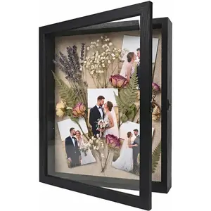 Shadow Box Frame Display Case 11x14 Shadow Box with Linen , Real Glass Window Door with Hinge, Picture Frame for Memorabilia Medals Wedding Bouquet Collections, Memory Box for Keepsakes
