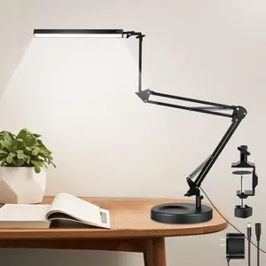 LED Desk Lamp with Clamp,2-in-1 Clamp on Desk Lamps with Base,50.7" Adjustable Swing Arm Architect Desk Lamp,Memory Function Desk Lights for Home Office,Workbench,Reading,Craft,Drafting