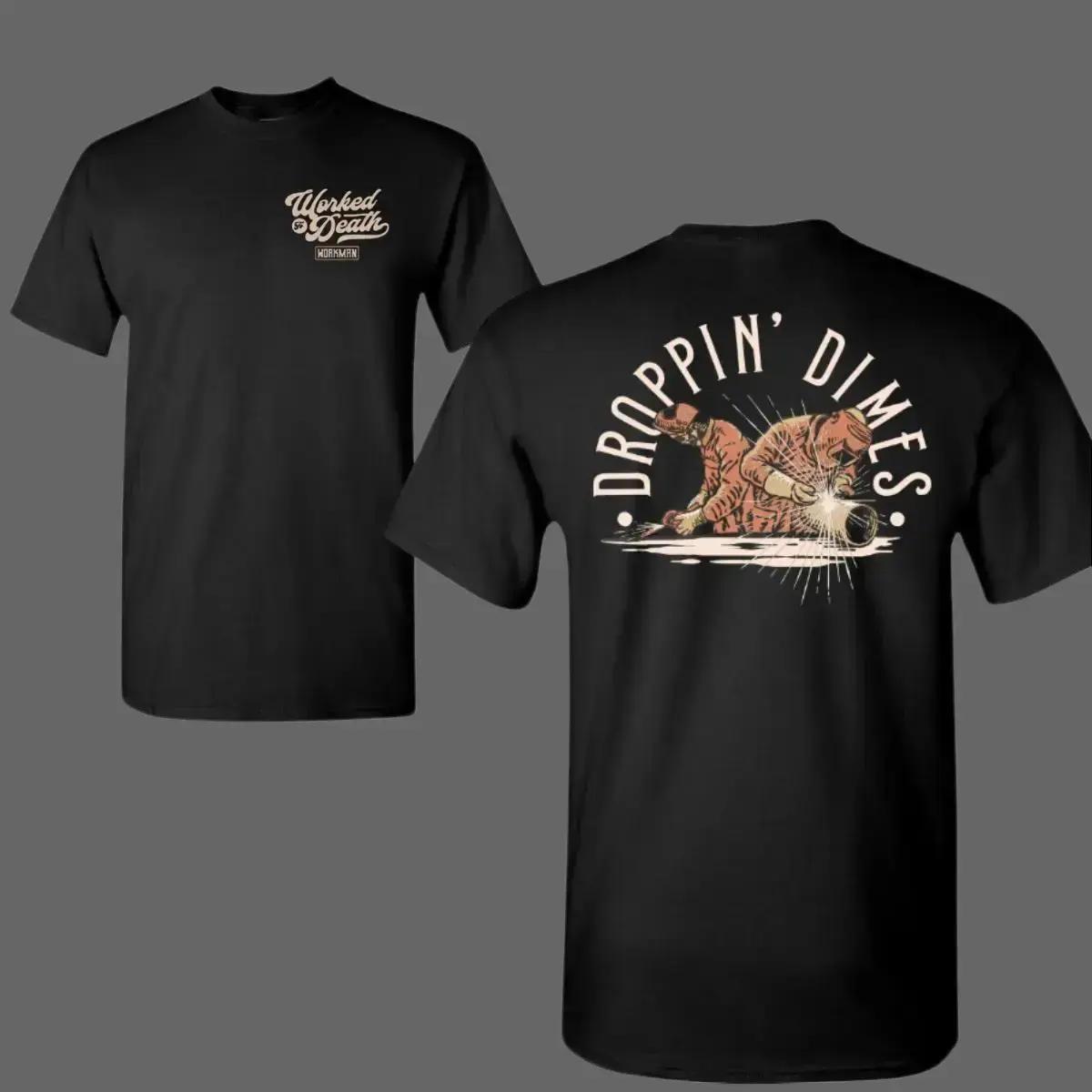 Droppin' Dimes T-Shirt, Welding Duo Graphic, 2 Sides, Soft Cotton Blend Shirt, Blue Collar Trades Gift for Men & Women Menswear Top Tshirt Streetwear Tropical Shortsleeve Casual Crewneck Operator