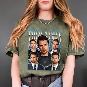 Theo James Vintage Washed Tee, Theo James 90s Vintage Style Shirt, Unisex Theo James Tees, Gonoly Oversized Washed T-Shirt