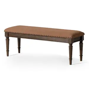 Maven Lane Elizabeth Traditional Upholstered Wooden Bench, Antiqued Brown Finish