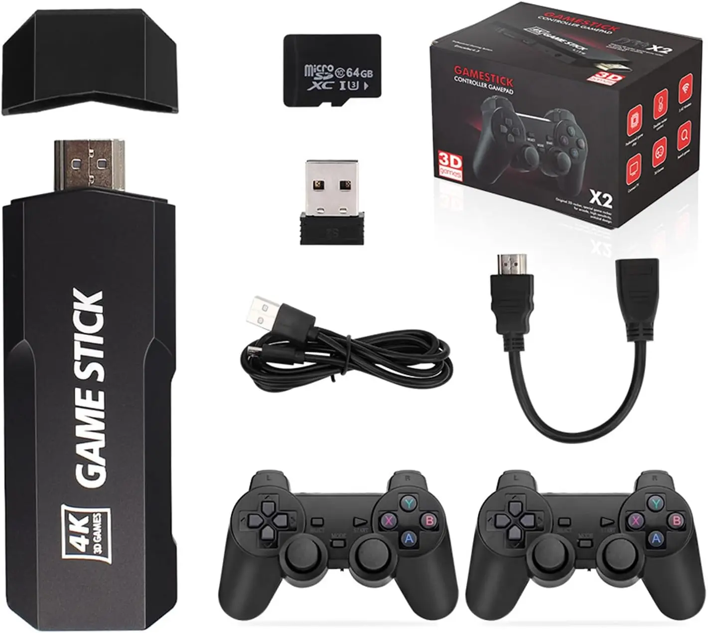 【fast】Coolnut 20,000+ Retro GameStick, Plug and Play VideoGames Console 40+ Emulators,4K HDMI Output, PremiumCompetitive DualControllers,Perfect Christmasgift, great party toy