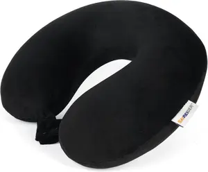 Travel Pillow 100% Pure Memory Foam Travel Neck Pillow, Airplane Pillow for Traveling、Car、Home、Office，Washable Cover（Black）