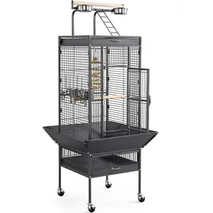 Costoffs 61.5" Rolling Parrot Cage with Play Top – Ideal for Small/Medium Birds like Cockatiels and Lovebirds, 0.6” Bar Spacing, Hammered Black Finish