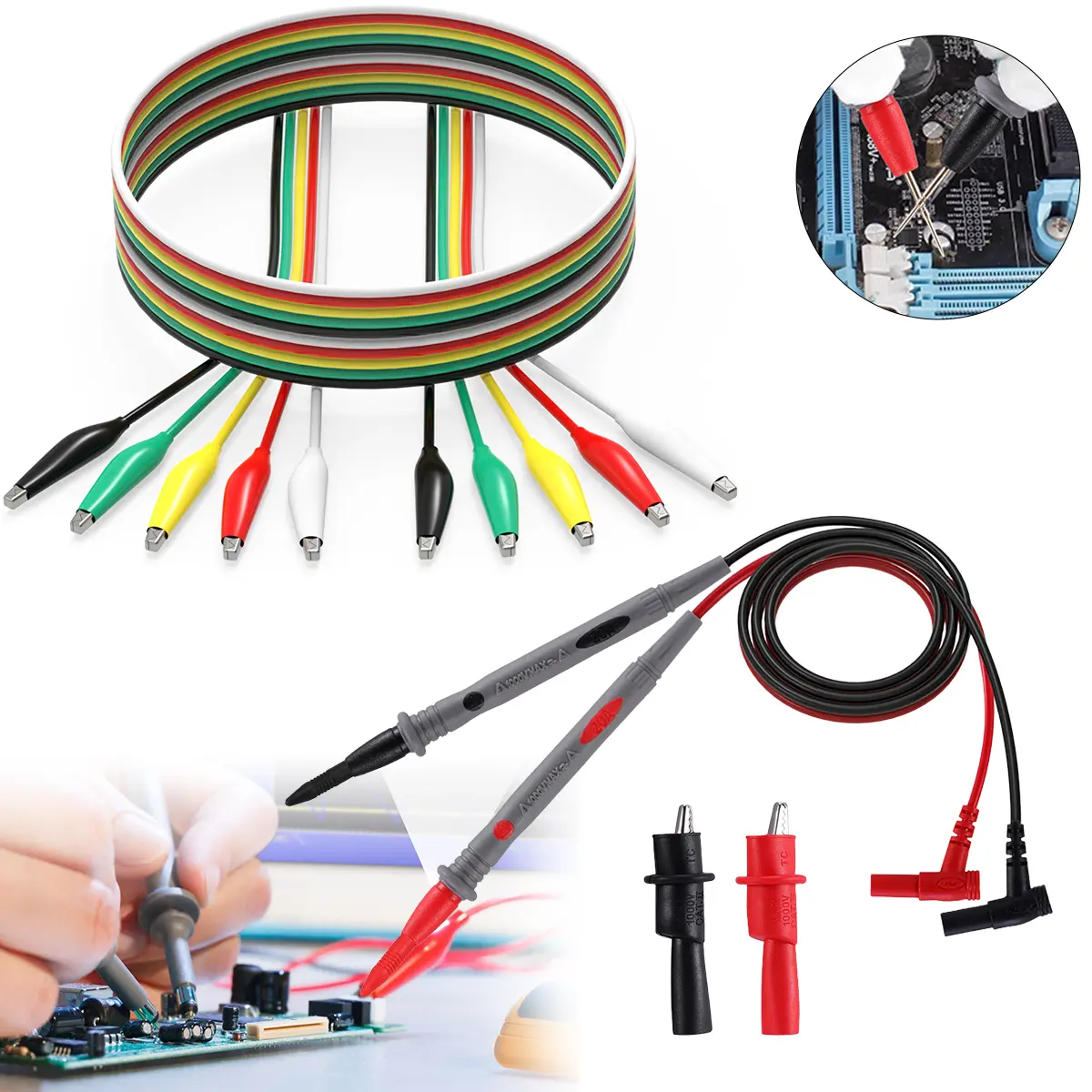 Multimeter Test Leads for Fluke Meter Electrical Alligator Clip Probes Ideal for Home Industry Labs Electricians