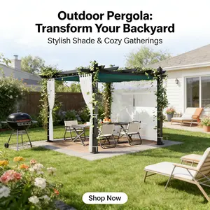 LH-Outdoor Tent Many Colors Beautiful Modern Suitable For Picnic Photos，Outdoor Pergolar, Retractable Pergola with Adjustable Blue Canopy, 4 White Curtains, Small Patio Pergola Canopy, Weatherproof Aluminum Pergola for Garden Backyard，Parties，BeachCamping