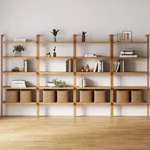 Wood 5-Shelf Ladder Wall Bookshelf Warm Pine (Set of 4)