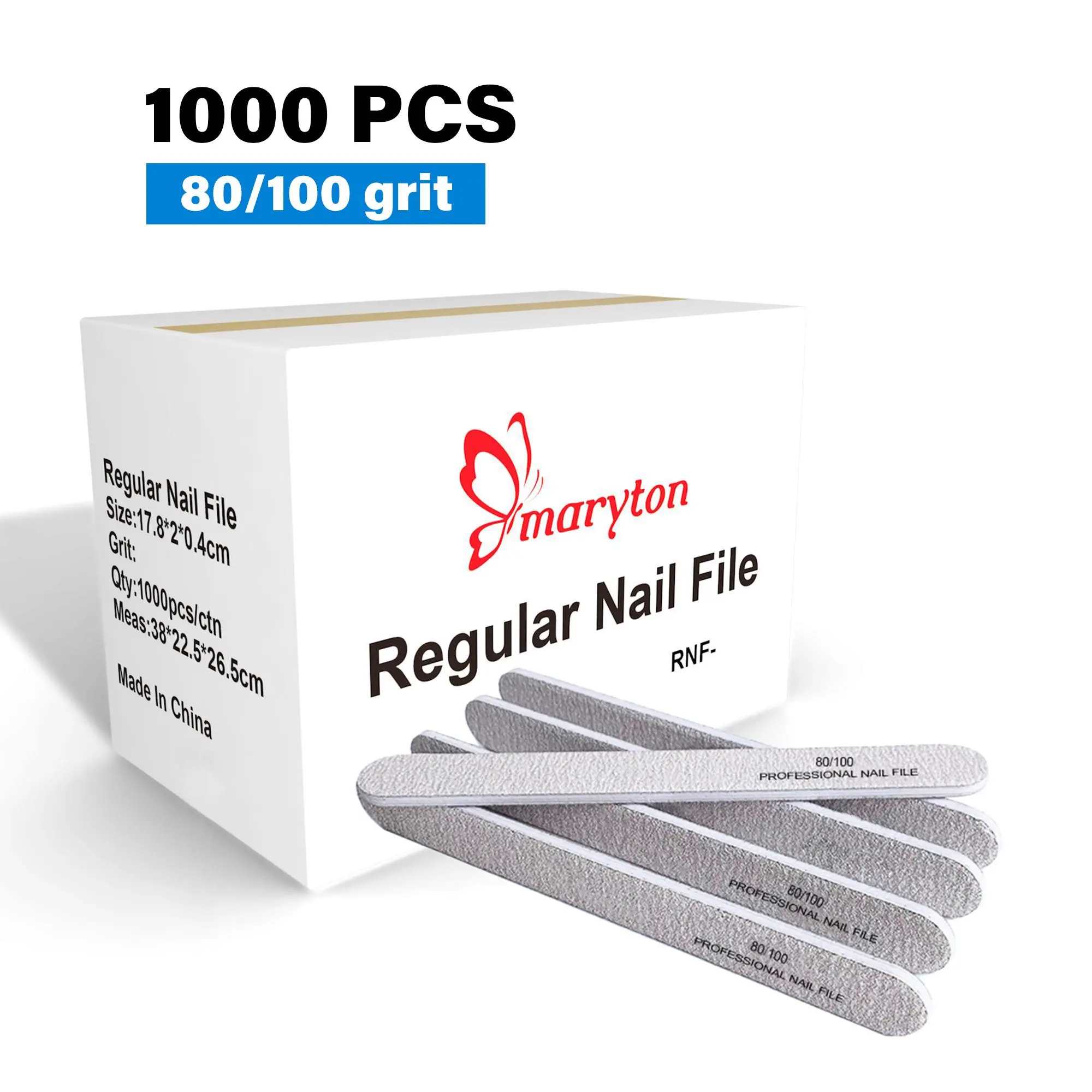1000 PCS Salon Nail Files Bulk - 80/100 Grit Double-Sided PRO Manicure Files | Reusable Zebra Grip Files for Nail Techs