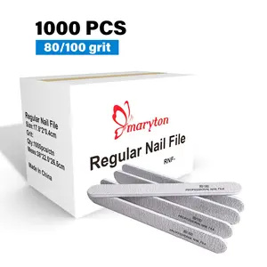 1000 PCS Salon Nail Files Bulk - 80/100 Grit Double-Sided PRO Manicure Files | Reusable Zebra Grip Files for Nail Techs