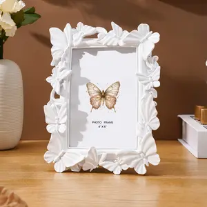 11 Piece European Style Resin Photo Frame Set, Gold Silver Color Butterfly Border Decorative Frames for Home Wall Art Display, Home Office Frame, Picture Frame