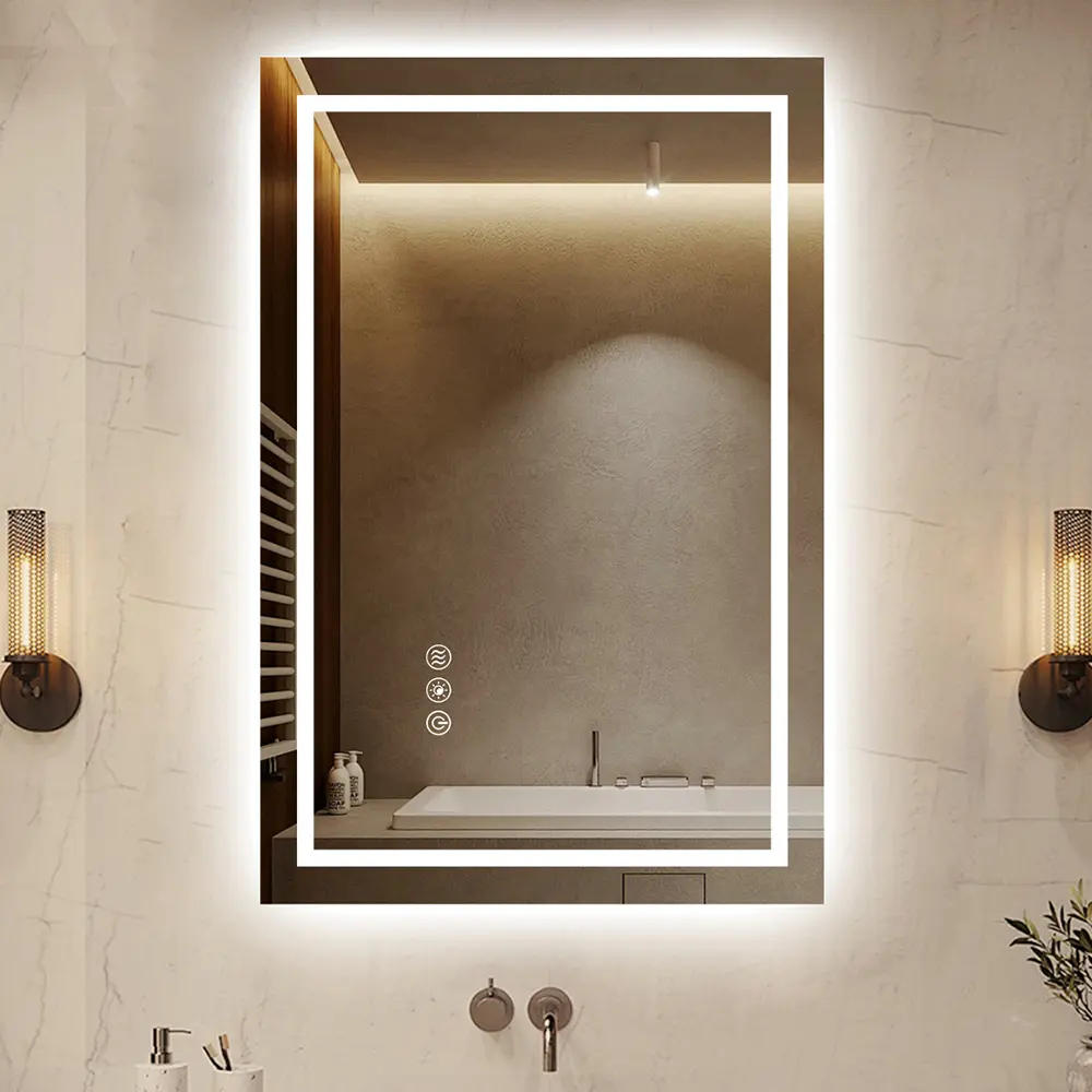 ONEUP 16x24''Small Bathroom Mirror with Lights,Front Lighted Bathroom Mirror for Wall,Stepless Dimmable,Anti-Fog,Modern LED Vanity Mirror,Memory,Touch Botton