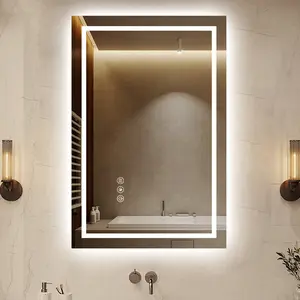 ONEUP 16x24''Small Bathroom Mirror with Lights,Front Lighted Bathroom Mirror for Wall,Stepless Dimmable,Anti-Fog,Modern LED Vanity Mirror,Memory,Touch Botton