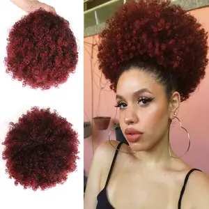 Afro Puff Drawstring Ponytail Extension for Black Women 12 Inch Short Afro Curly Ponytail Extension Clip On Kinky Drawstring Curly Ponytail Bun (1B/#)