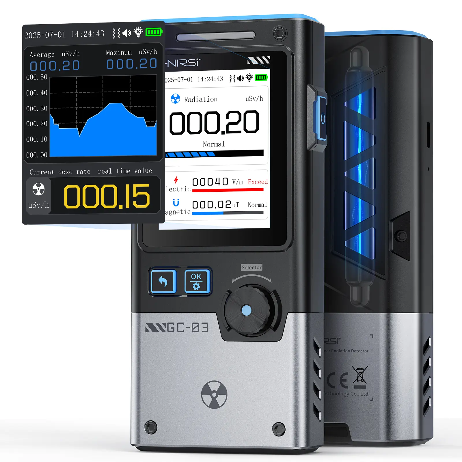 FNIRSI GC-03 3-IN-1 Electromagnetic Radiation Detector  Electric & Magnetic Field Strength  RF Power  Temperature Monitor