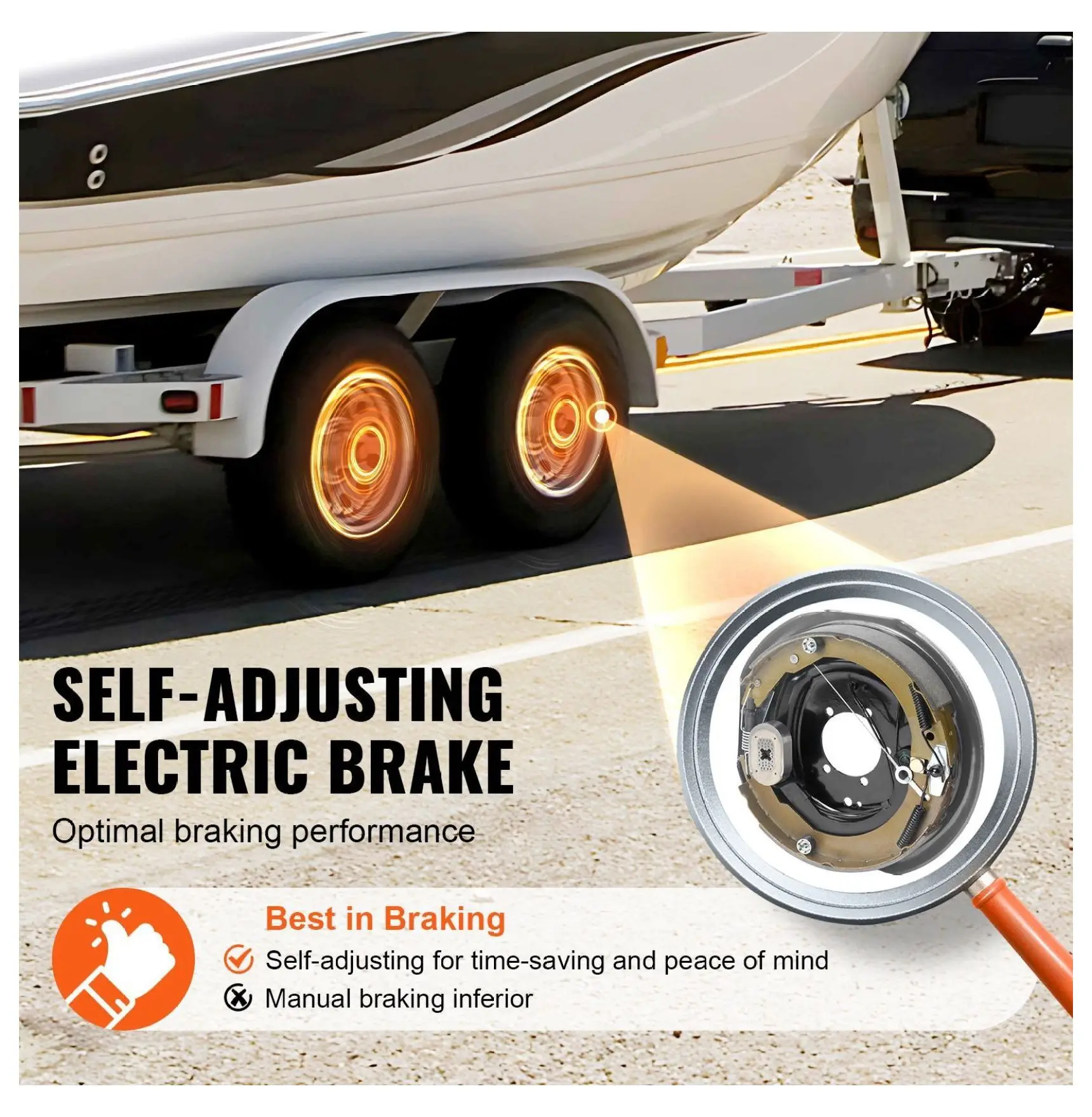 12x2 Electric Trailer Brake Assembly, 7000lbs Axle, Self-Adjusting, 5-Hole, 2 Pairs Kit Two-Pack 12 x 2 inch